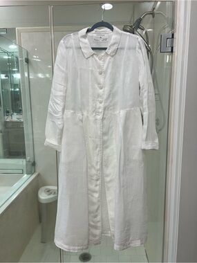 European Linen Grizas White Maxi Duster with 5-Button-Front